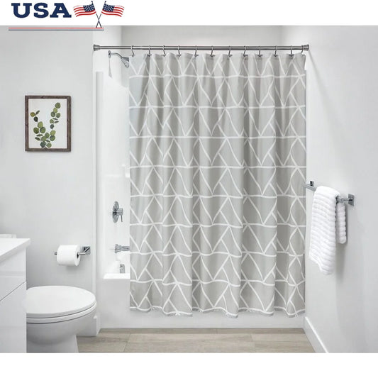 High Quality Fast Drying Polyester Shower Curtain 70x72 Geometric Pattern Reinforced Button Holes Machine Washable Easy Care