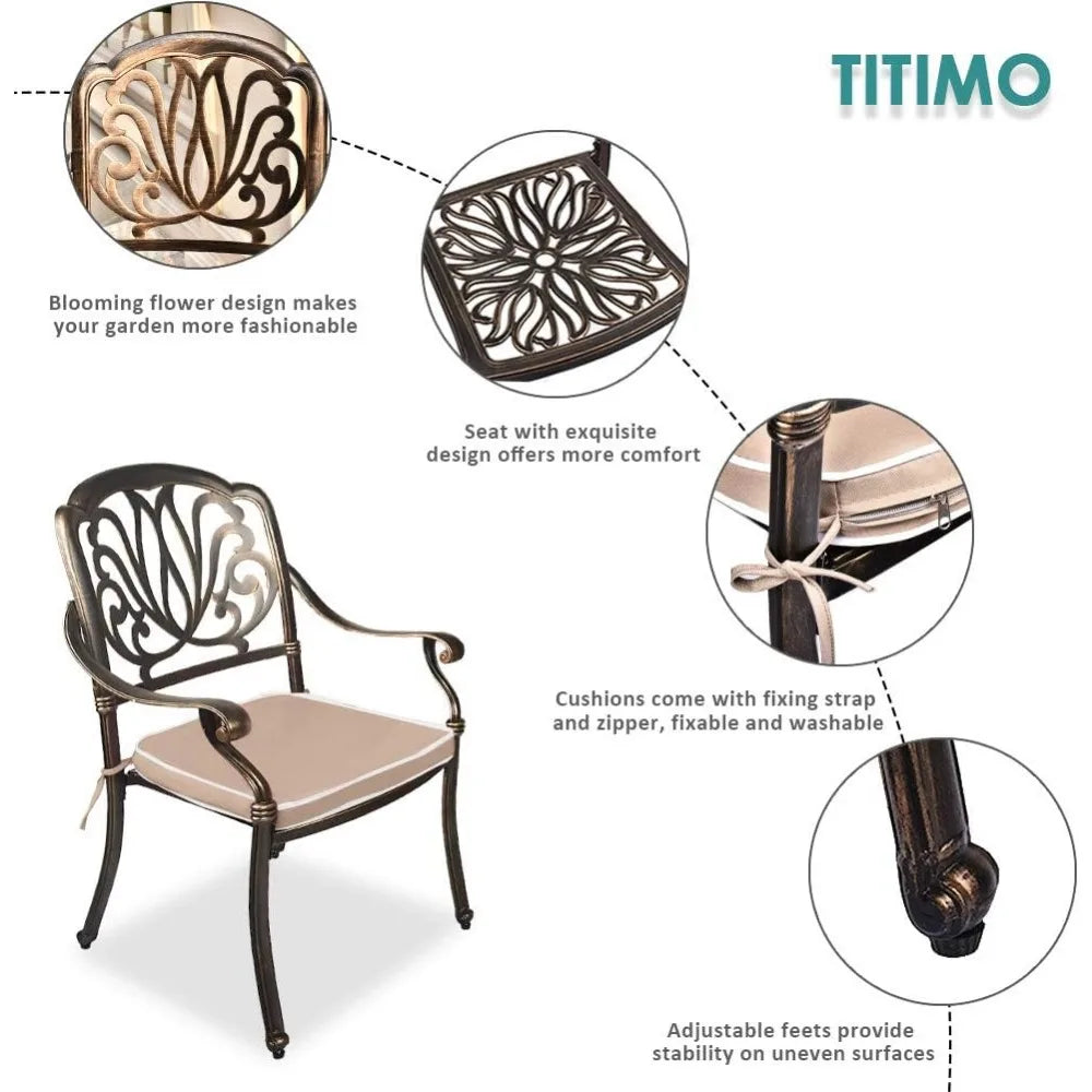 3 Piece Patio Dining Set, All-Weather Outdoor Cast Aluminum Patio Furniture Conversation Set Includes Round Table and Chairs wi