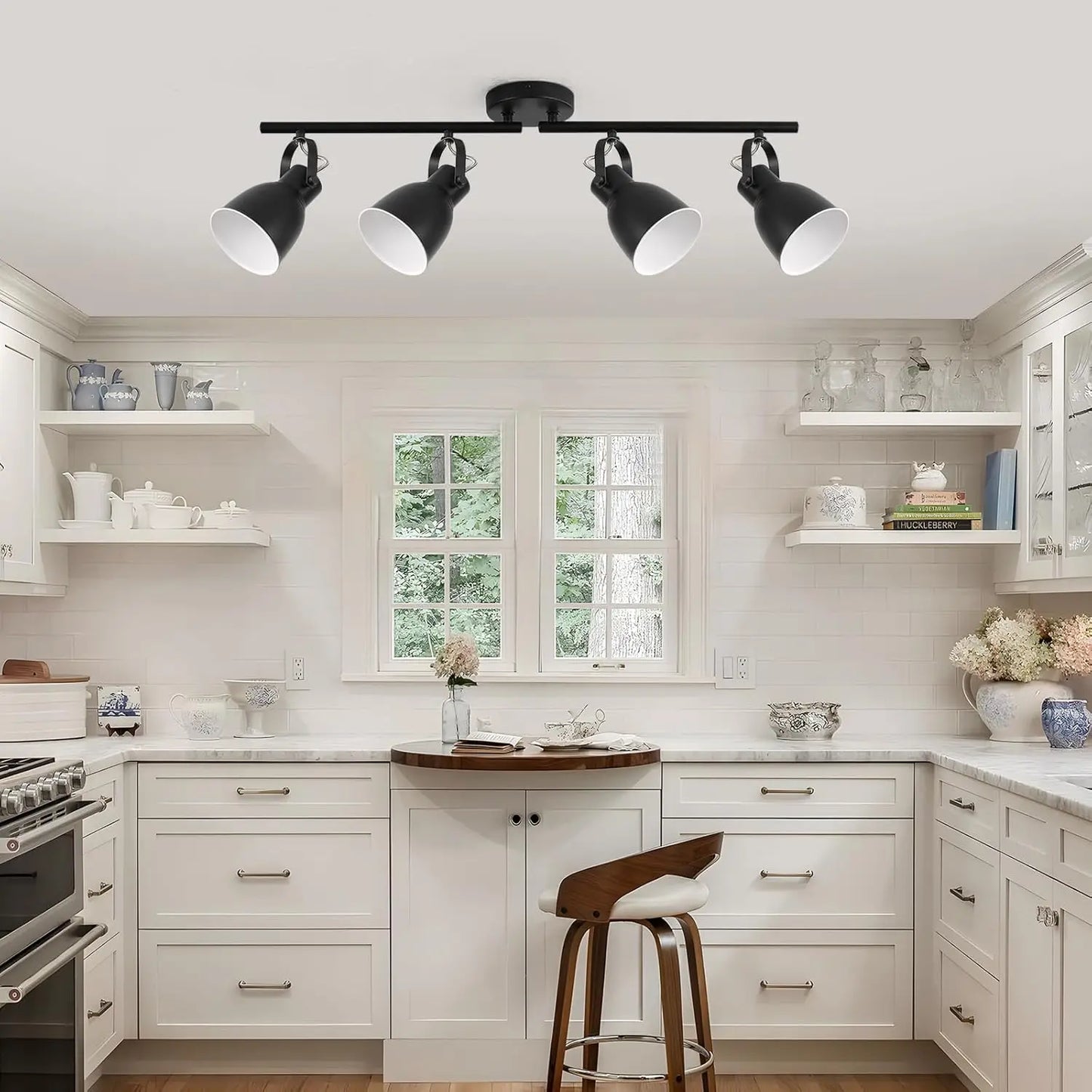 Modern 4-Light Black Track Lighting - Adjustable Ceiling Spotlights for Kitchen and Dining Room
