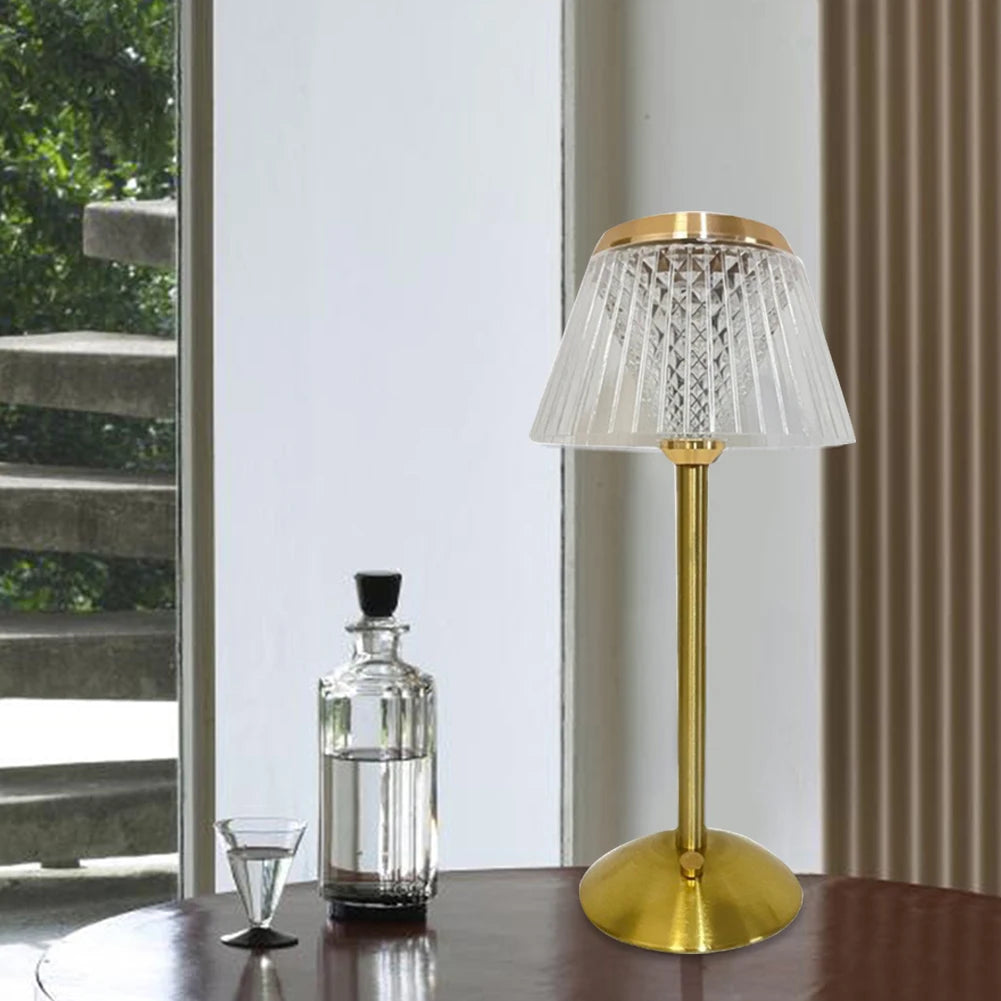 Crystal Table Lamp Metal Base 3 Color Modes Eye Protection Night Light Rechargeable Touch Control Hotel Restaurant Crystal Light