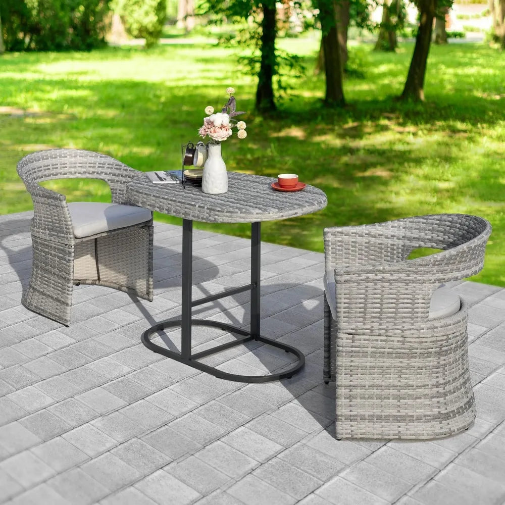 3 Piece Outdoor Patio Bistro Set, Patio Furniture Set for 1 Iron Patio Table and 2 Dining Chairs, Balcony Furniture Patio Table