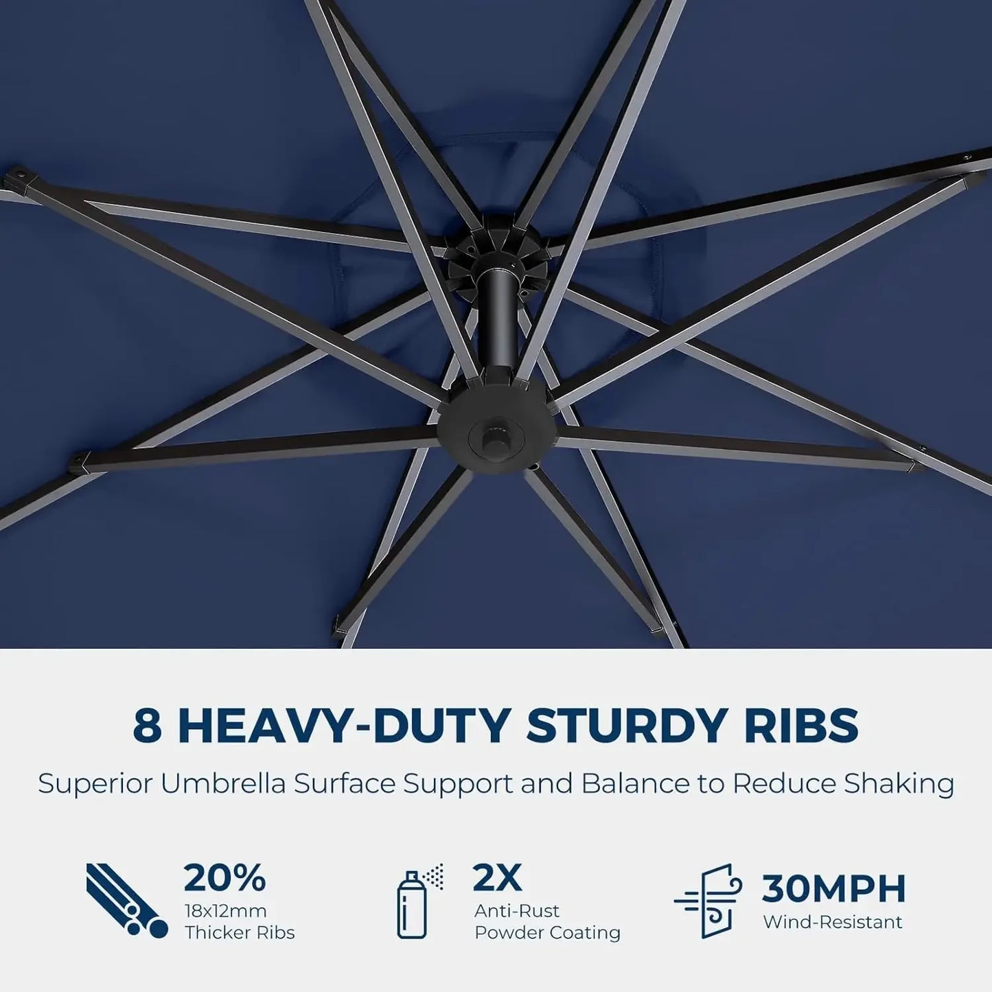 10ft Solar Lights Offset Cantilever Patio Umbrella - with Light, LED Hanging Patio Outdoor Market Umbrella UPF50+ UV (Navy Blue)