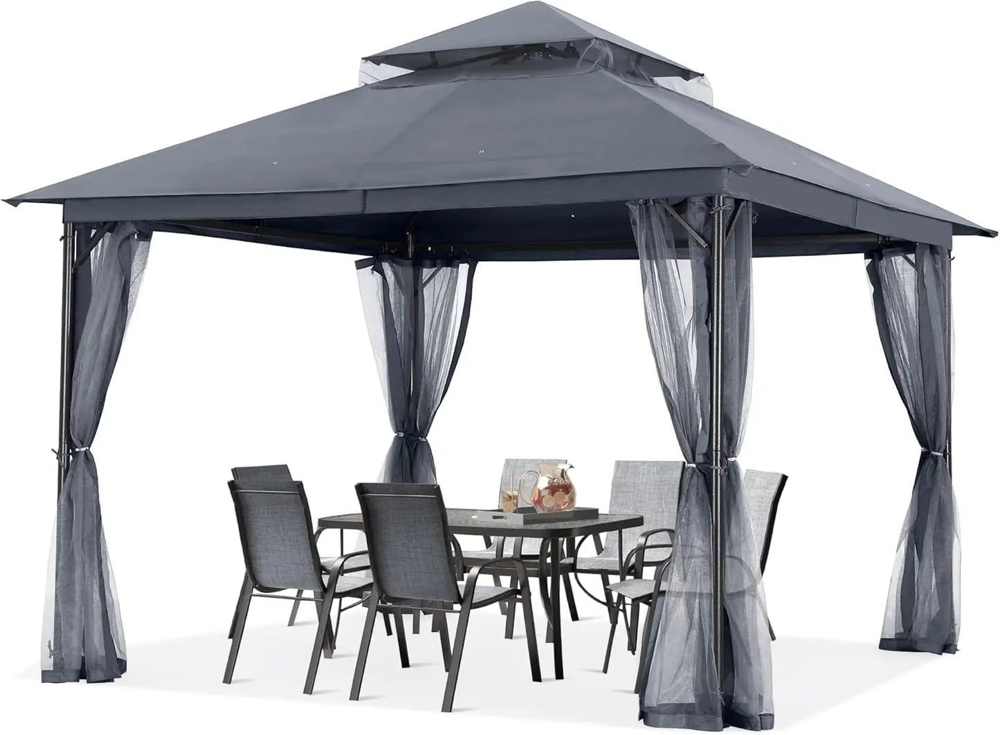 11x11FT Outdoor Patio Gazebo - Single Roof Canopy with Mosquito Netting, Sturdy steel frame, Rainproof and UV resistant Pergola
