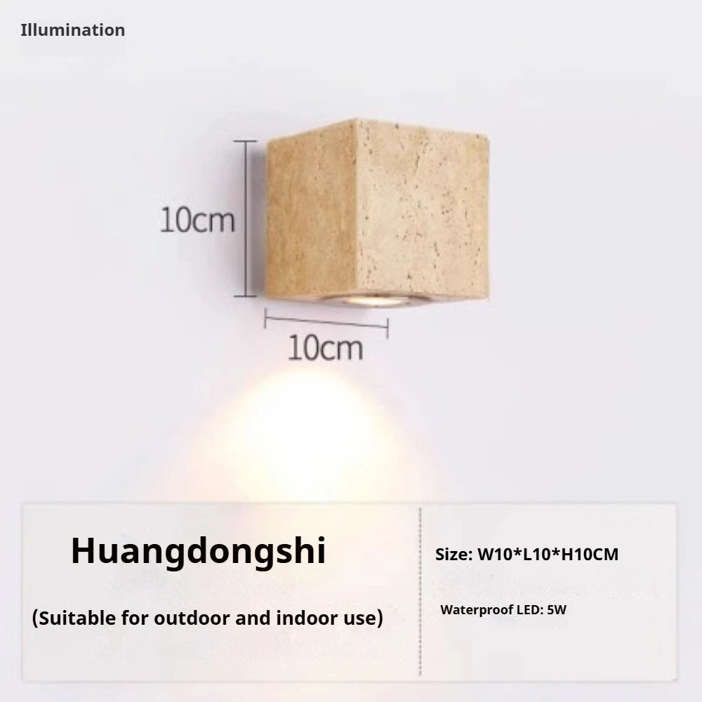 Wabi Sabi Guesthouse Courtyard Villa Outdoor Waterproof Yellow Cave Stone Wall Lights Dining Room Balcony Travertine Wall Lamps