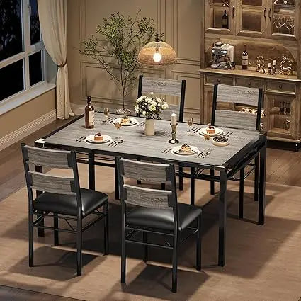 Dining Table Set for 4, Dining Room Table Set for 4 with Upholstered Chairs, Wood Kitchen Table Chairs Set of 4 with Corner Pro