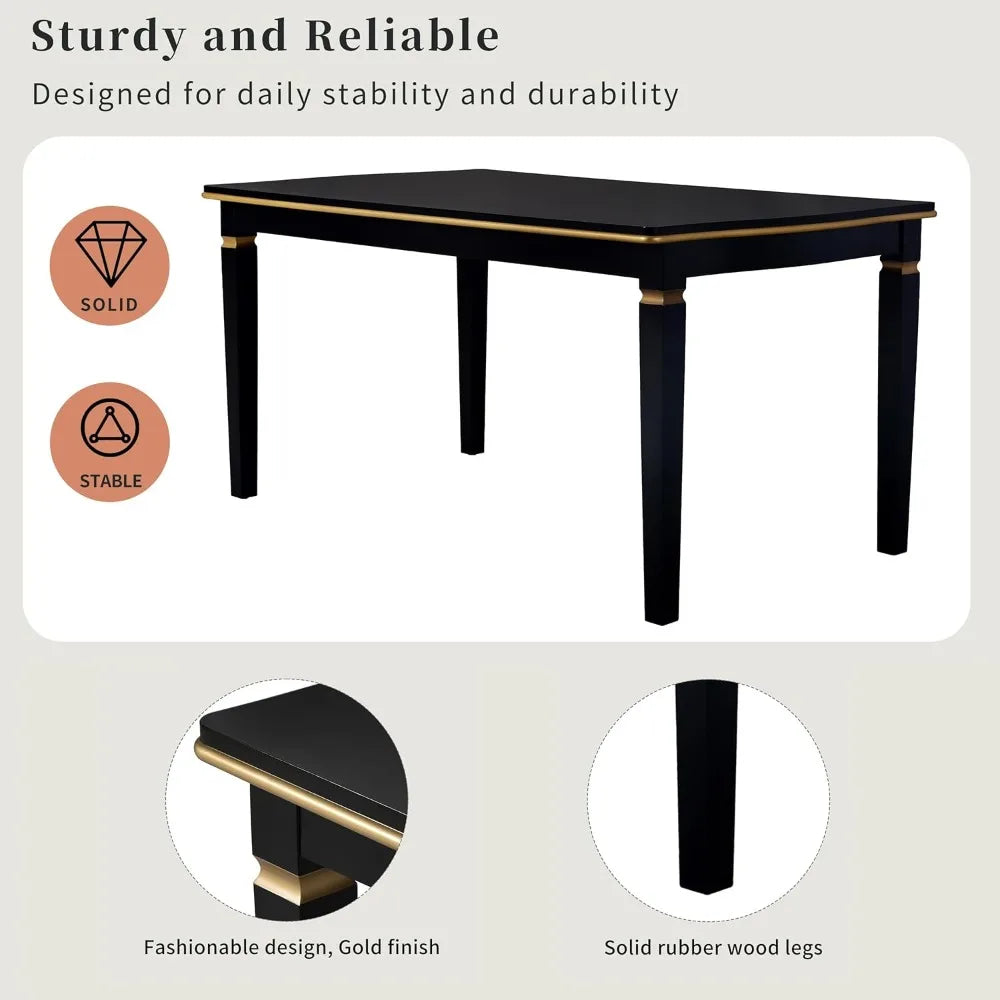 6-Piece Solid Wood Dining Table Set, Modern Elegant 60" Rectangular with 4 High-Back Tufted Upholstered Chairs + 1 Bench for Ki