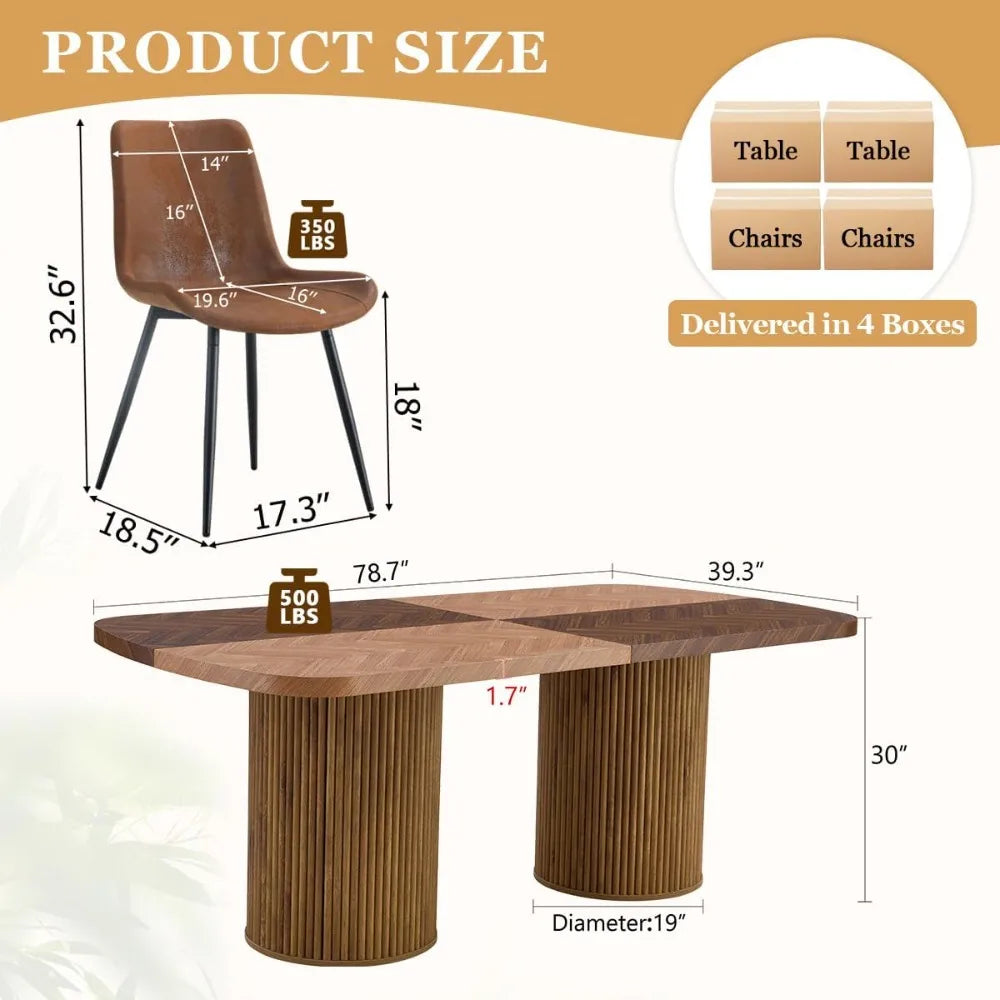 Dining Table Set for 8 - Large 79" Rectangular Kitchen Table Set for 8 with Cushioned Chairs,Modern Mid-Century Wood Dining Room