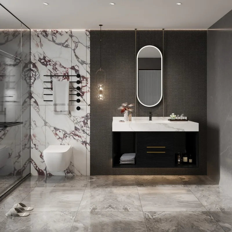 39.4" Bathroom Vanities With Ceramic Sink,Floating Bathroom Vanity,Wall Mounted Storage Cabinet With 2 Drawers