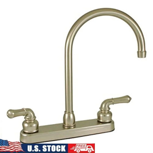Brushed Nickel 8 Inch Hi-Arc Kitchen Faucet Gooseneck Spout Teapot Lever Handles Lead Free Durable Design