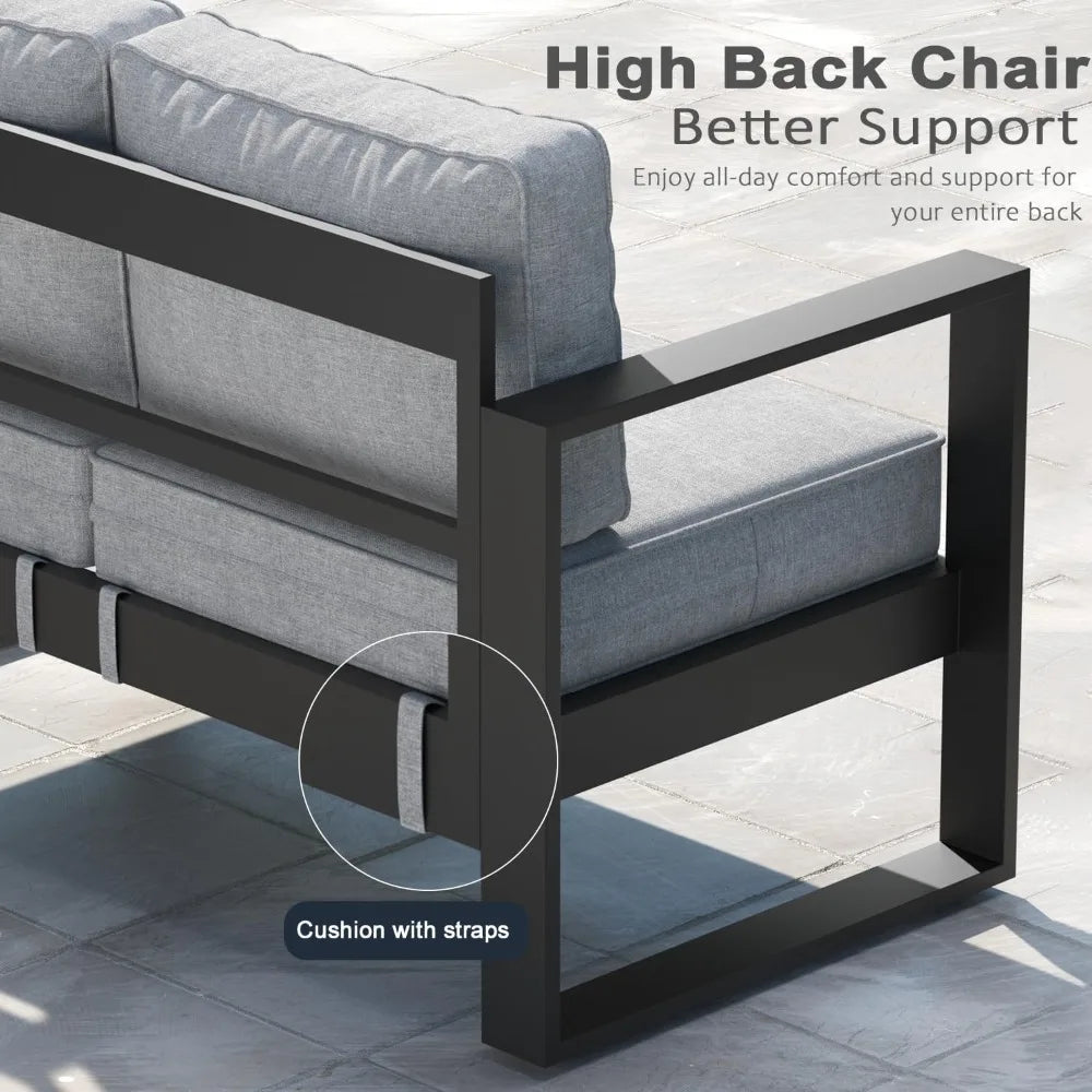 Outdoor Patio Aluminum Chair, Metal Modern Armchair Set of 2 with Washable Thick Cushions