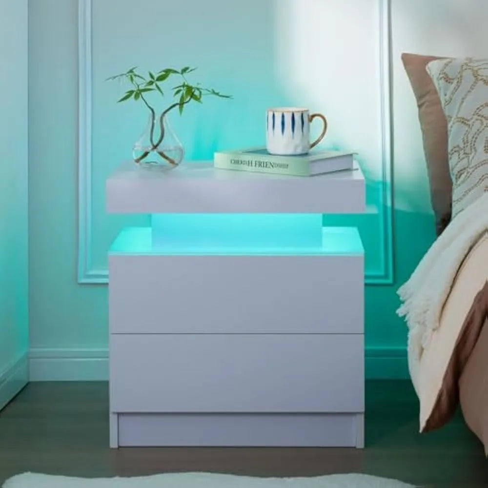 LED Nightstand Set of 2 with 2 Drawers, Bedside Table with Drawers for Bedroom Furniture, Side Bed Table