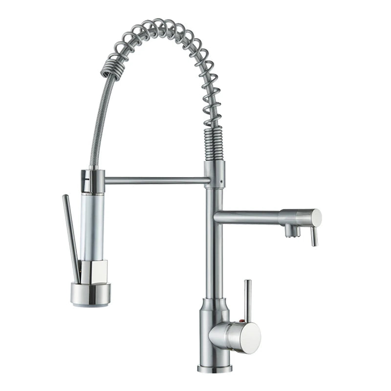 Black Kitchen Faucet With Pull Down Spring Sprayer Deck Mounted Hot and Cold Water Mixer Tap Dual Spout Nozzle Faucets Crane