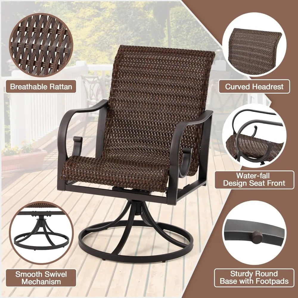Patio Swivel Chairs Set of 2, Heavy Duty Outdoor Dining Chair with 23.5'' High Back, Extra-Large Water-Fall Seat, All-Weather Ra