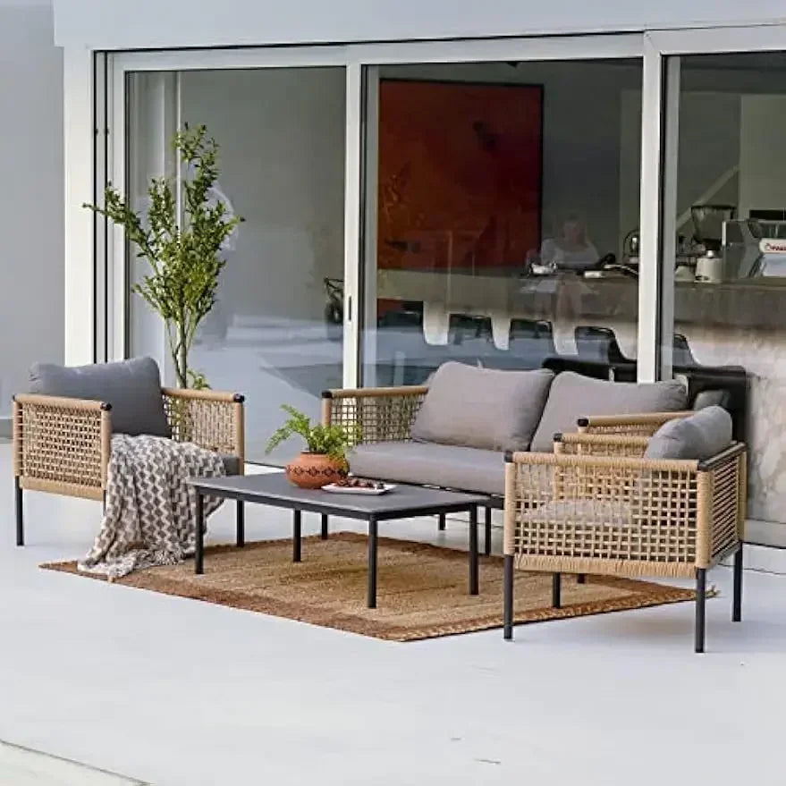 （XMSJ-Hot）Outdoor 4-Piece Conversation Set Rust Free Patio Furniture Set  Olefin Modern Sofa Seating for Garden, Backyard, Balco