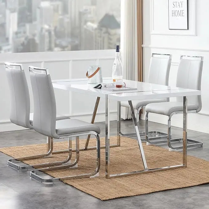 Restaurant Furniture, Modern Metal Frame Dining Room Table Set 4 with Metal Frame For Kitchen, Leather Dining Chairs Dining Set