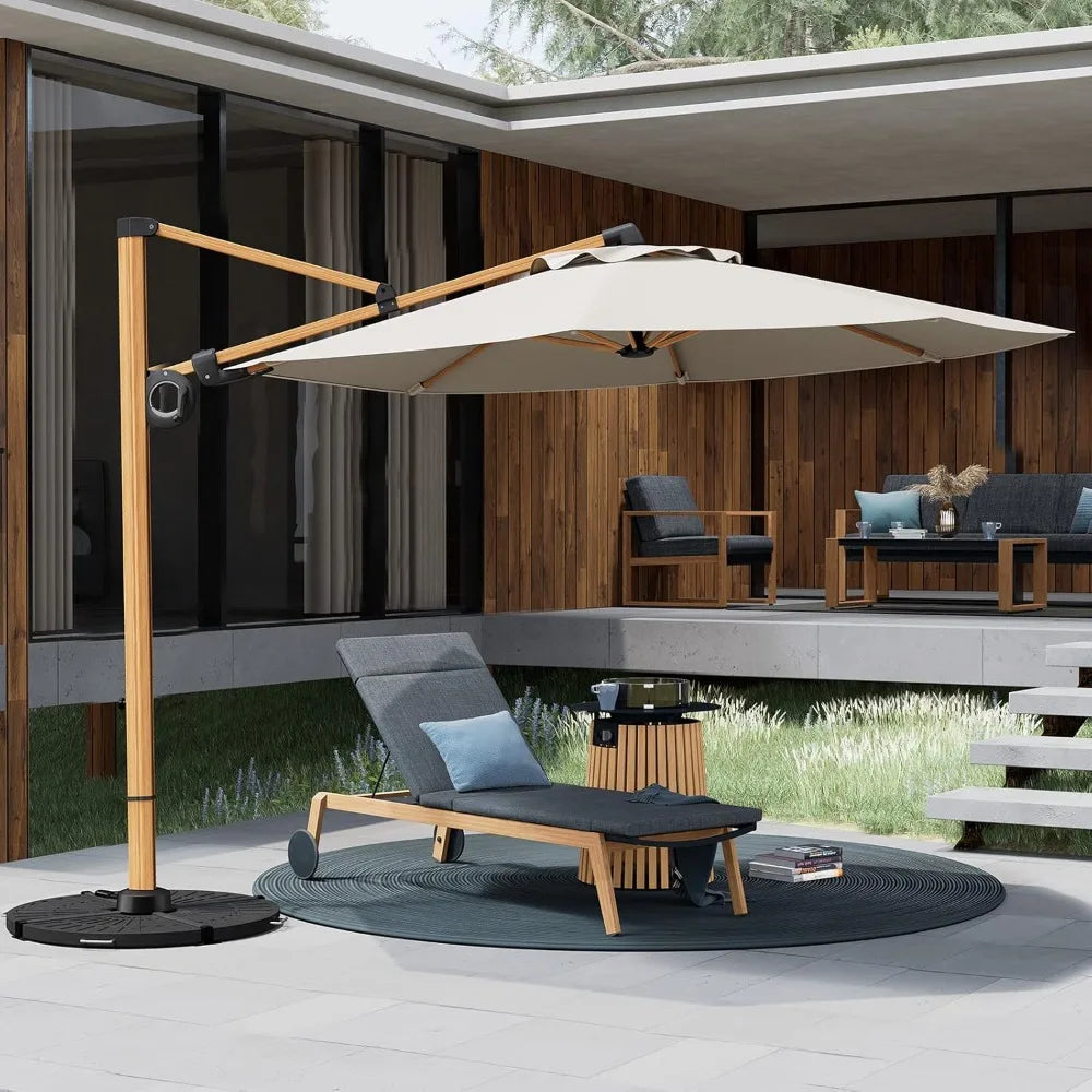 10FT Patio Umbrella, Aluminum Cantilever Umbrella with Round Canopy, Outdoor Offset Umbrella for Patio, Garden, Deck, Champagne