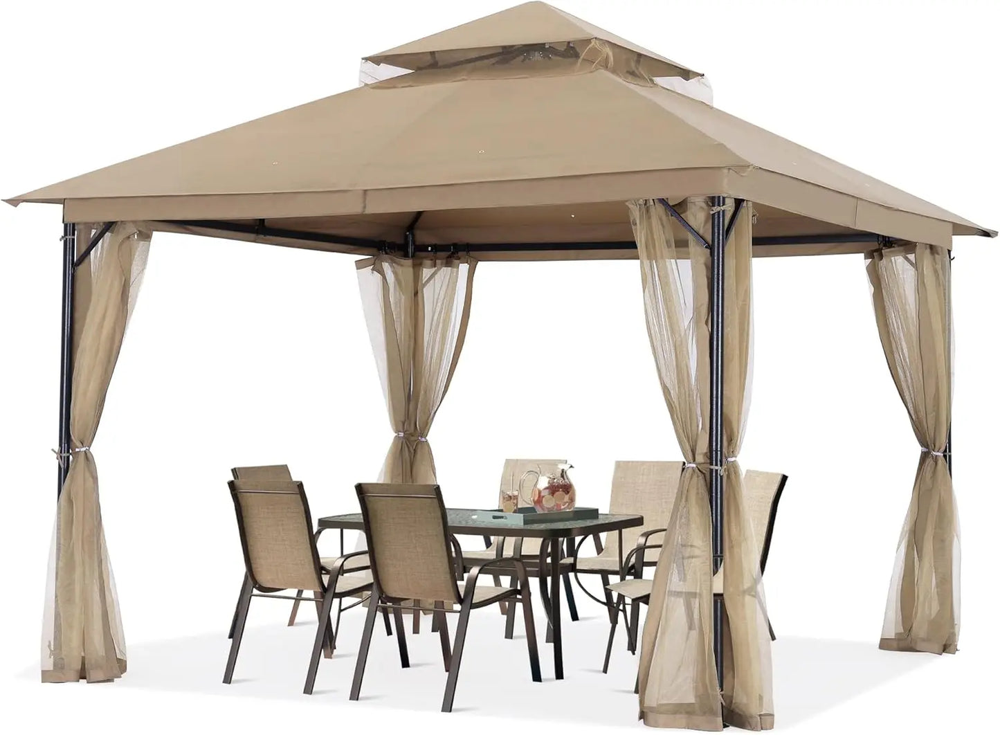 11x11FT Outdoor Patio Gazebo - Single Roof Canopy with Mosquito Netting, Sturdy steel frame, Rainproof and UV resistant Pergola