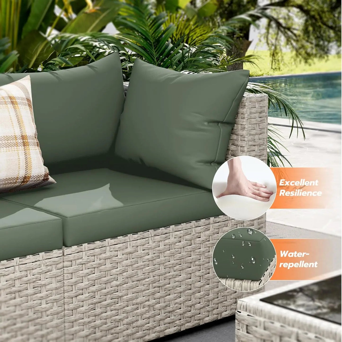 Outdoor Patio Furniture Set, 7-Piece PE Wicker Sectional Sofa with Tea Table, Outdoor Conversation Set for Patio,Garden,Backyard