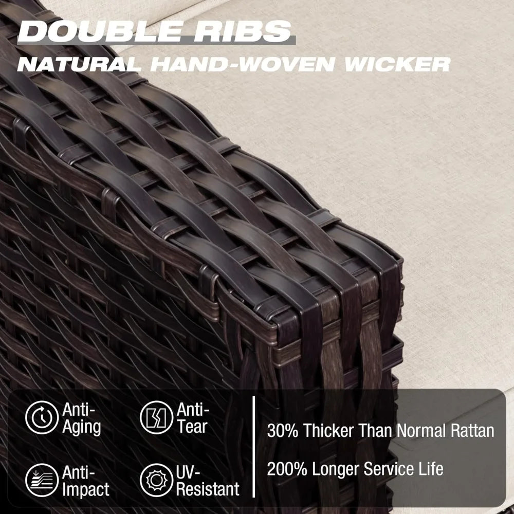 Wicker Patio Furniture Sets, 5 Pieces Upgraded Large Size Outdoor Furniture with Swivel Rocking Patio Chairs