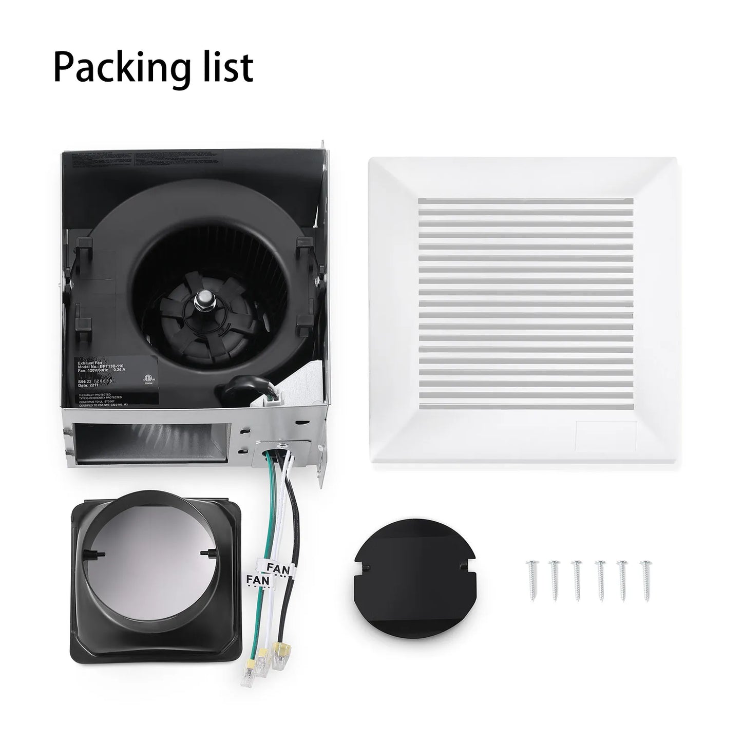 110 CFM with LED Light, 3 Color Temp, ≤2.0 Sones, 10.24” Panel, 10m² Coverage, Easy Install, Energy Saving Bathroom Exhaust Fan