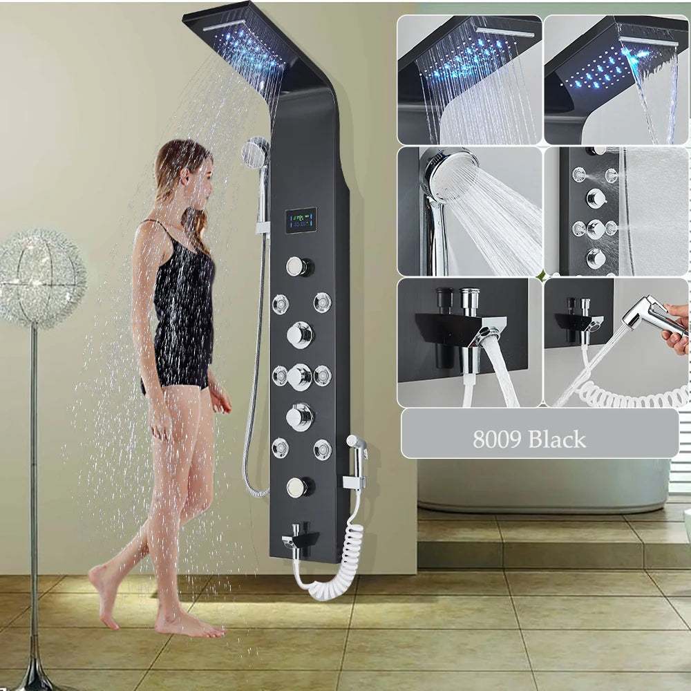 LED Shower Panel Six Functions Waterfall Shower Panel Bathroom Faucet Bathroom SPA Massage Jet Tub Mixer Massage Sprayer