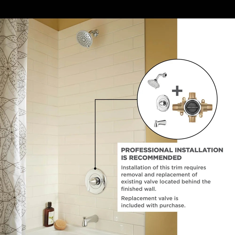 Three Function Showerhead Tub and Shower Trim Kit with Valve Anti-Scald Pressure Balance Diverter Ceramic Disc WaterSense