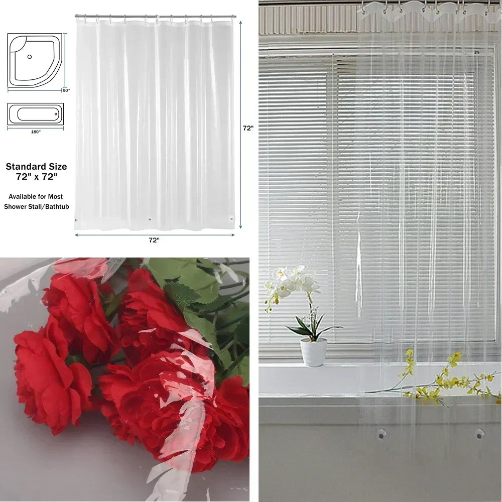 Clear Shower Curtain PEVA Transparent Bathroom Liner Waterproof 180x200CM Bath Curtains Bathroom Mould Proof Curtains with Hooks
