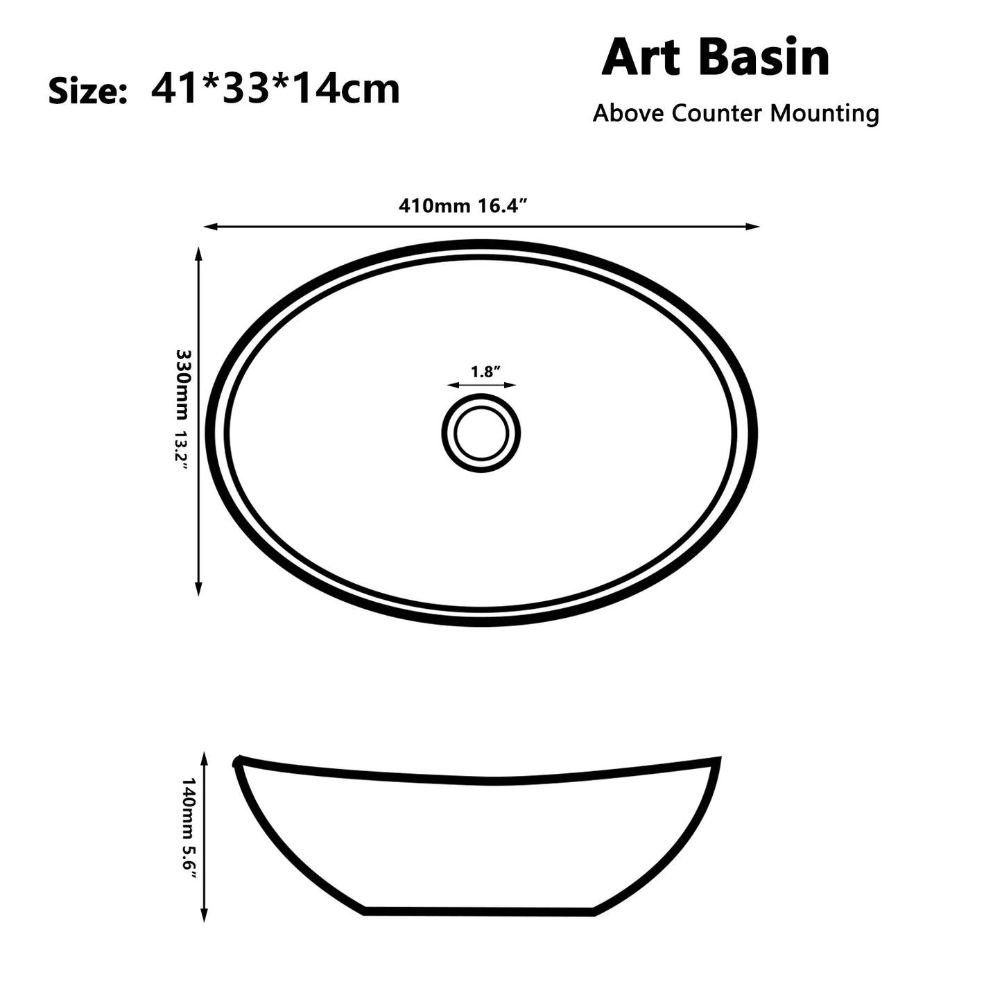 ZAPPO Marbling Oval Vessel Sink 16.4 Inch Bathroom Ceramic Sinks Above Counter Porcelain Basin Bowl for Modern Small Bathroom US
