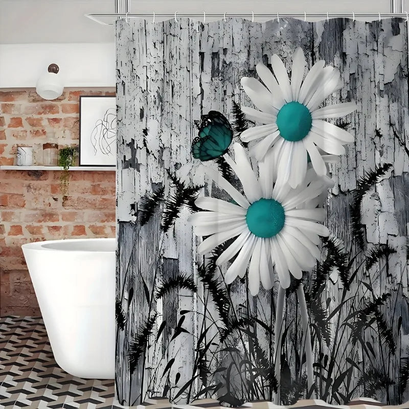 Teal Daisy Shower Curtain - Water-Repellent And Leak-Resistant, Mold And Mildew Resistant For