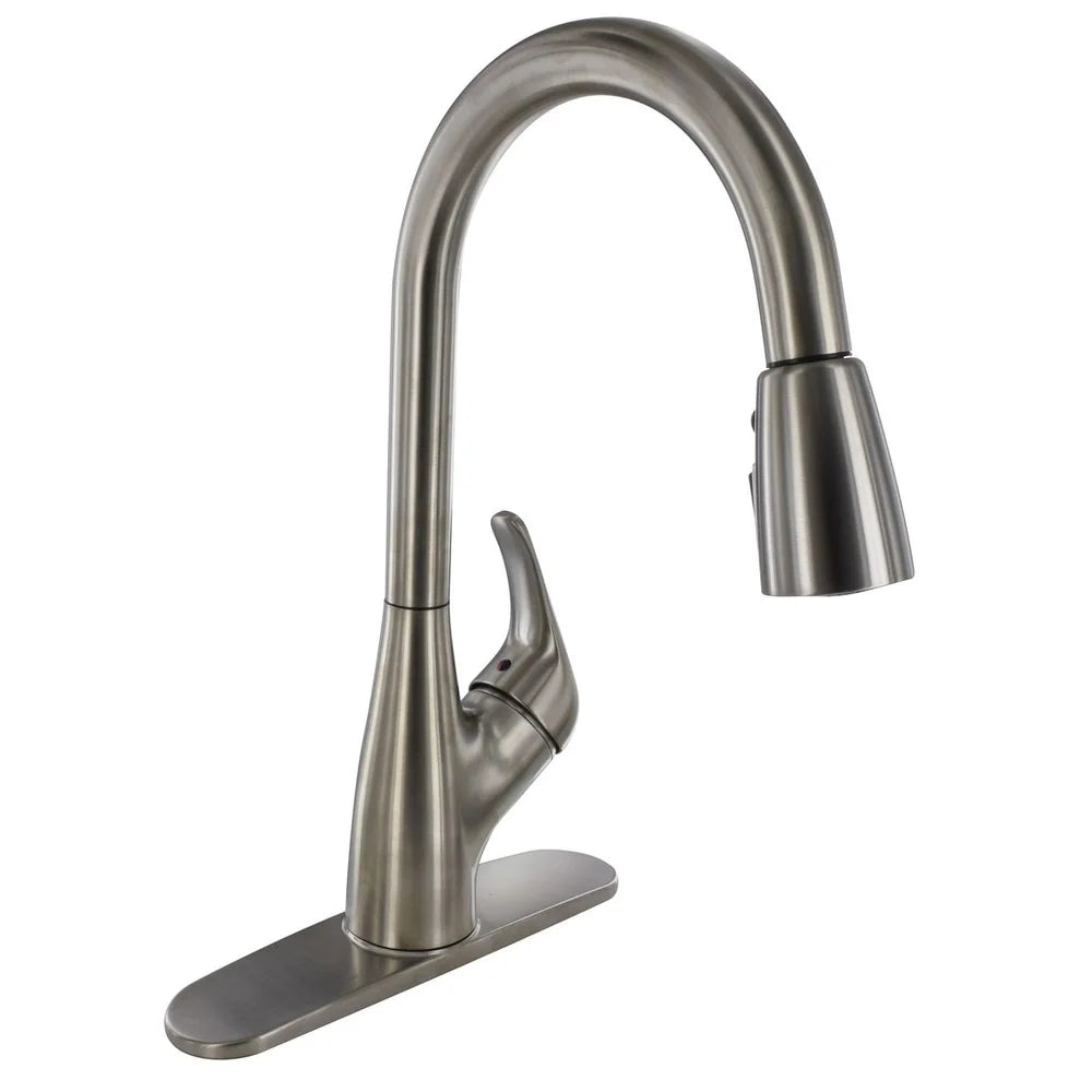 Hybrid Kitchen Faucet Single Handle Pull Down Sprayer High Arc Spout Ceramic Disc Valve Brushed Nickel Finish Adjustable