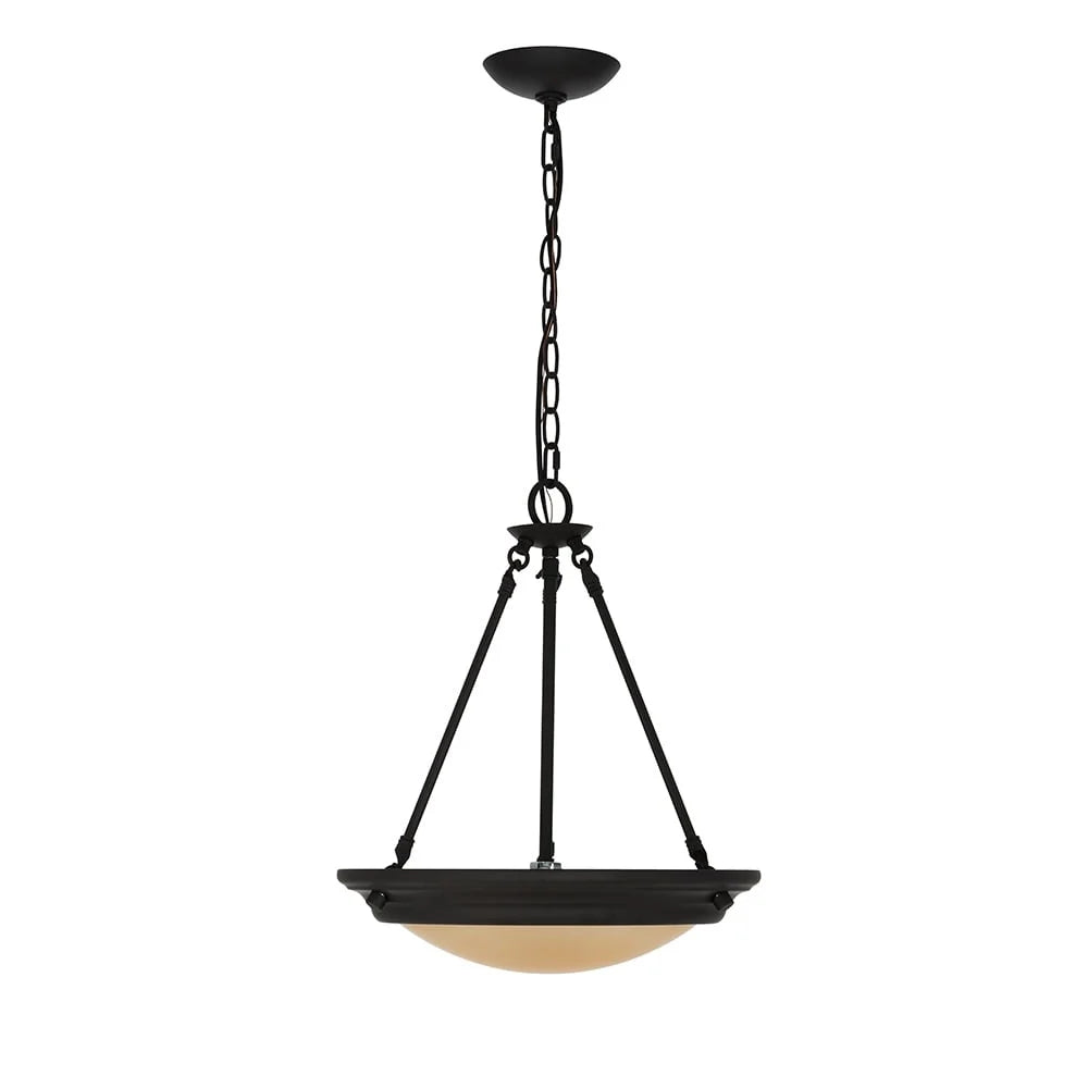 15 Inch Dark Bronze 2 Light Pendant Ceiling Light with Amber Glass Shade Adjustable Height LED Bulbs Included Dining Room