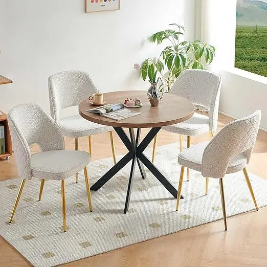 5-Piece Dining Table Set for 4 - Space Saving 37-Inch Round Table and Chairs, 4 Seaters Dining Set with Upholstered Dining Chai