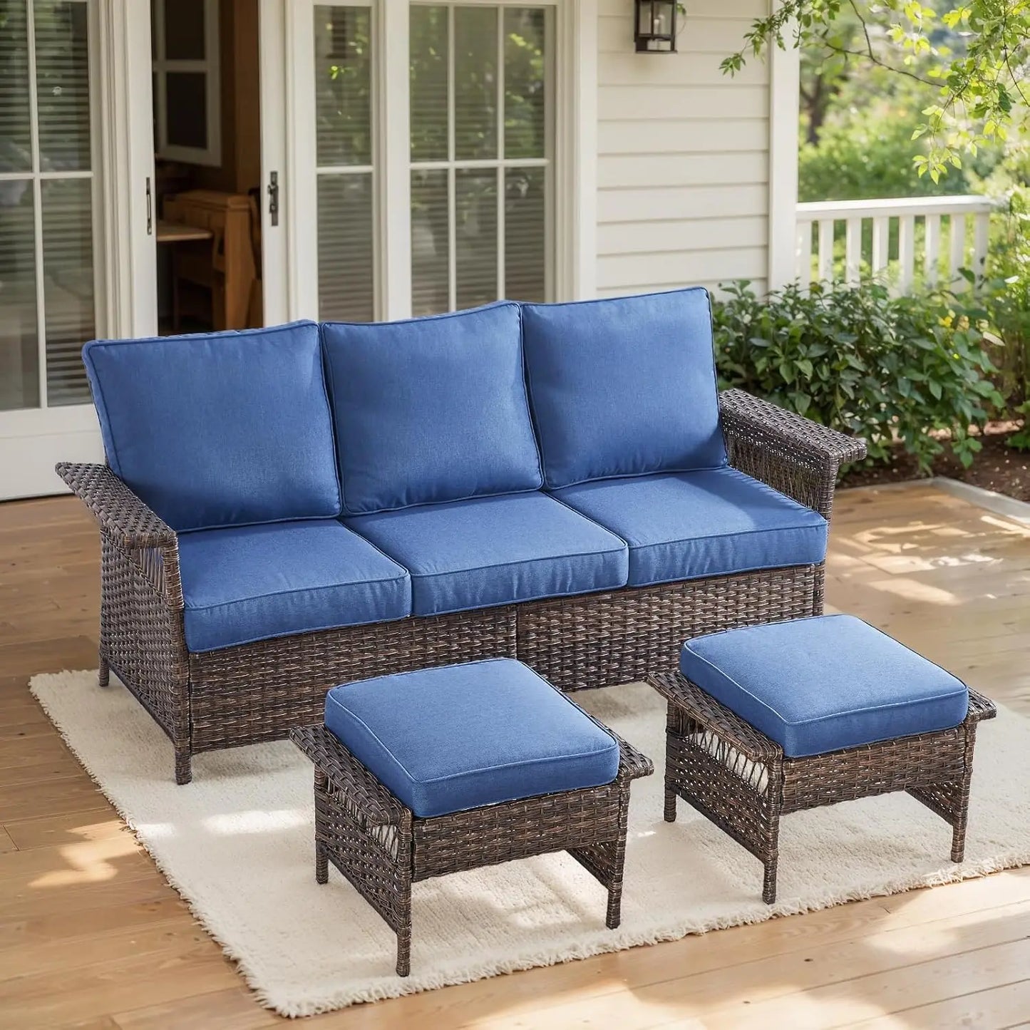 Patio Furniture Set 2 Wicker Swivel Glider Chairs 2 PE Rattan Ottomans with Patio Side Table Wicker Cushions Patio Conversation