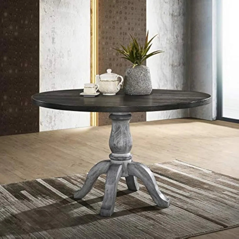 5-Piece Wood Dining Romm Table Set for 4 ,Industrial Rustic Farmhouse Round Dining Table for 6 and 4 High Back Upholstered Chair