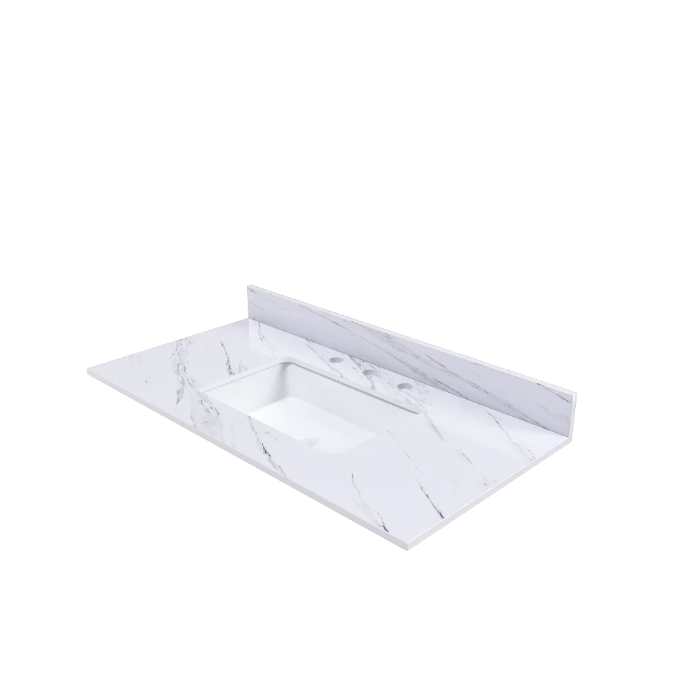 43 Inch Marble Vanity Top, White Vanity Top with 3 Pre-drilled Faucet Holes, Bathroom Vanity Top with Undermount Rectangular
