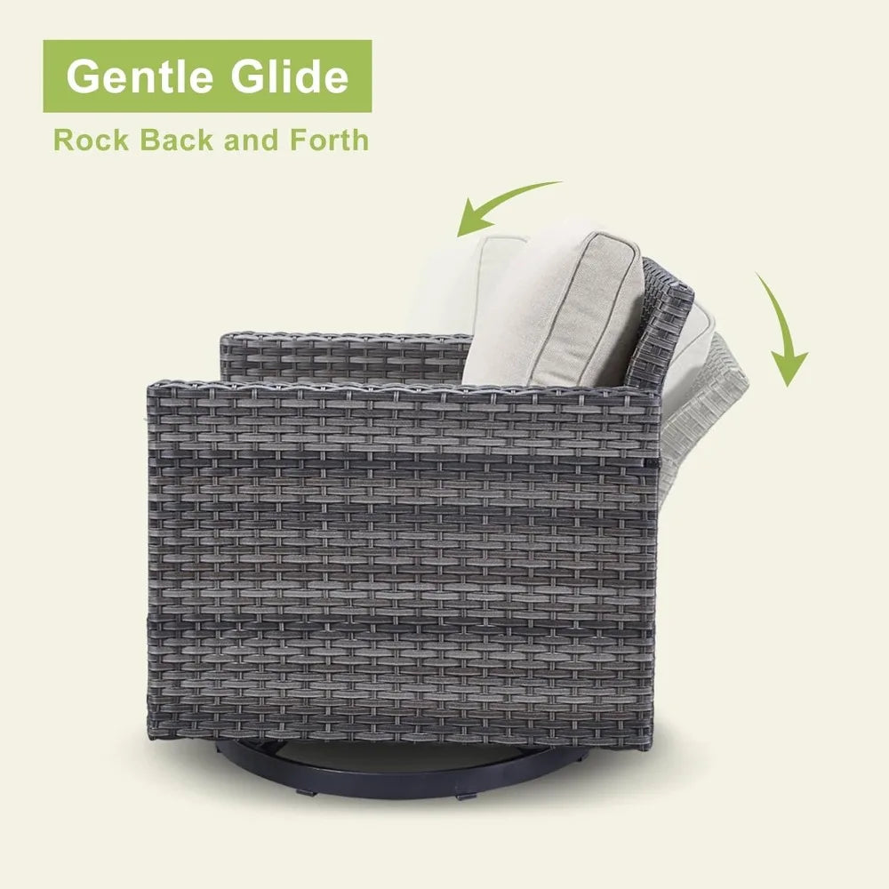 Outdoor Patio Swivel Rocker Chairs - 3 Piece Wicker Patio Furniture Bistro Swivel Rocking Chairs Set with Comfortable Cushions