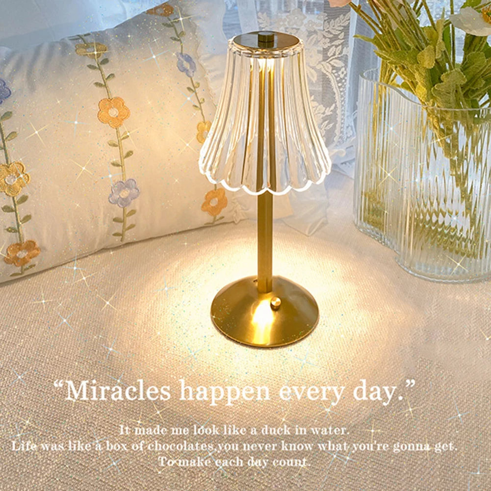 LED Gold Small Lamp Rechargeable 3 Color Modes Dimmable Crystal LED Touch Lamp Touch Desk Light for Bedroom Read Office Home Bar