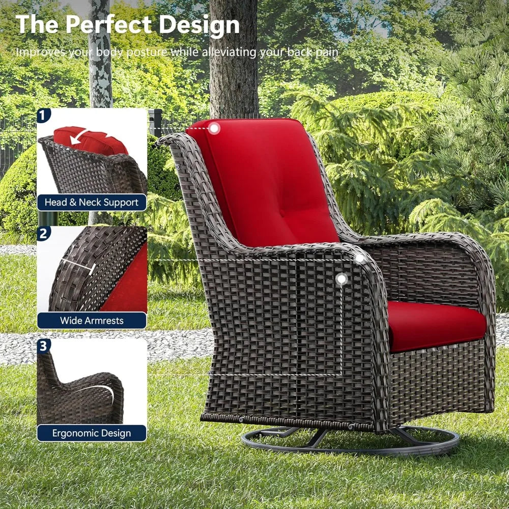 3 Pieces Luxury Wicker Patio Furniture, Outdoor Rattan Furniture with 2 High Back Patio Swivel Chair & Side Table, Thickened