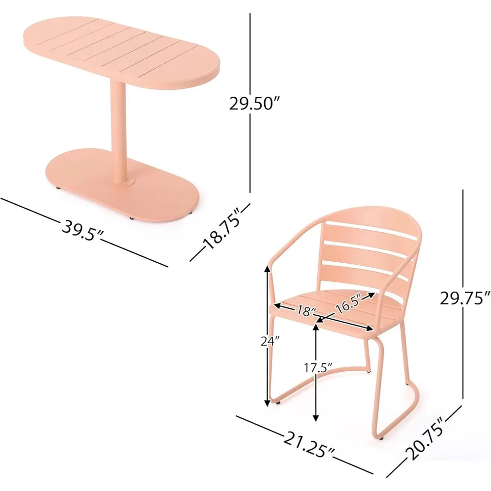 3-Piece Bistro Set, Outdoor Iron Dining Table and 2 Chairs, Modern Patio Furniture Set All-Weather Porch Chairs with Side Table