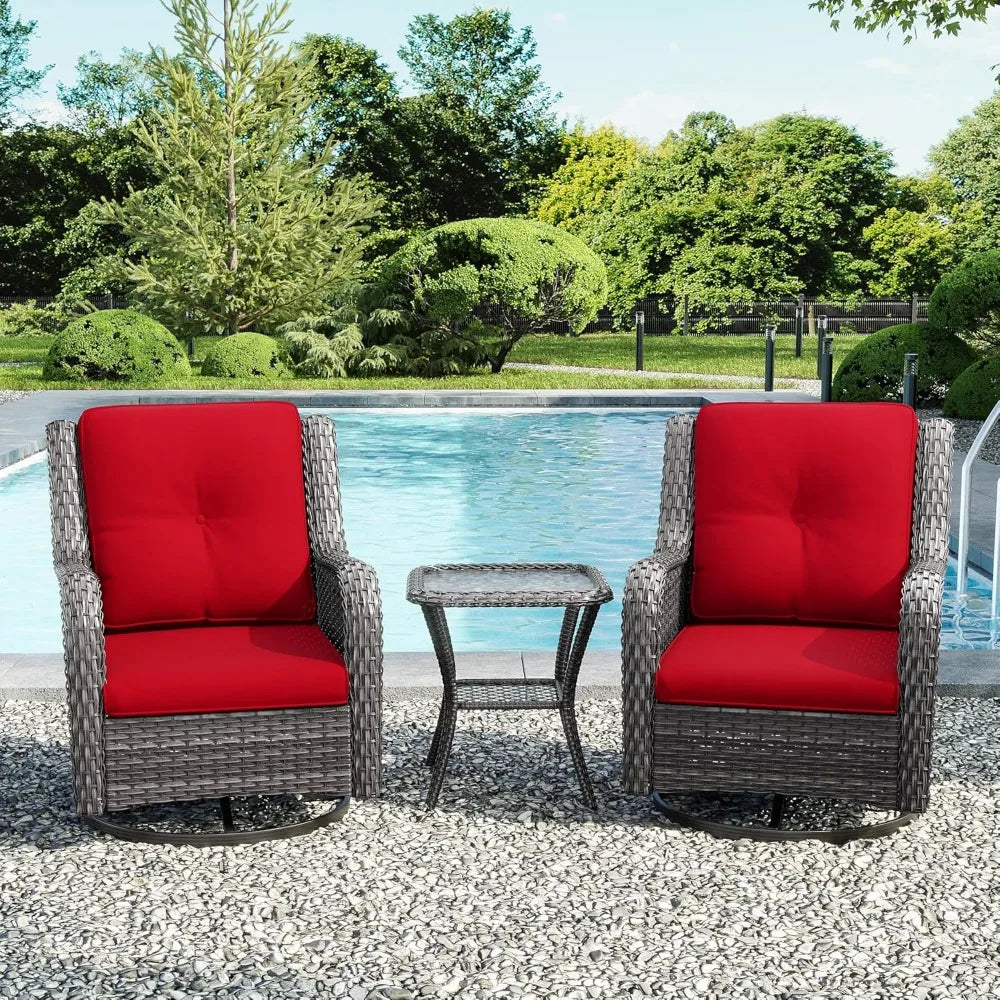 3 Pieces Luxury Wicker Patio Furniture, Outdoor Rattan Furniture with 2 High Back Patio Swivel Chair & Side Table, Thickened