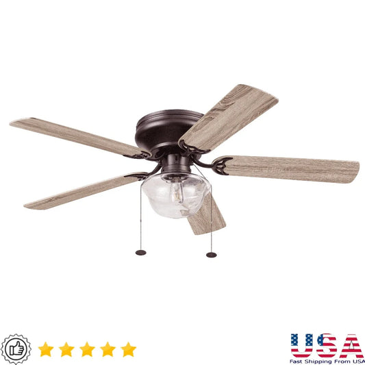 52 Inch Bronze Traditional LED Ceiling Fan Flush Mount with 5 Blades Dimmable Light Reversible Airflow Indoor Rooms