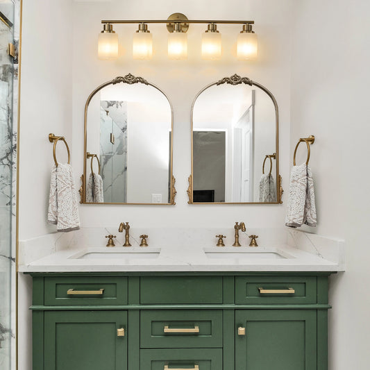 31" Modern 5-Light Vanity Bathroom Mirror Light, Frosted White Glass with Iron Frame, Contemporary Wall Sconce