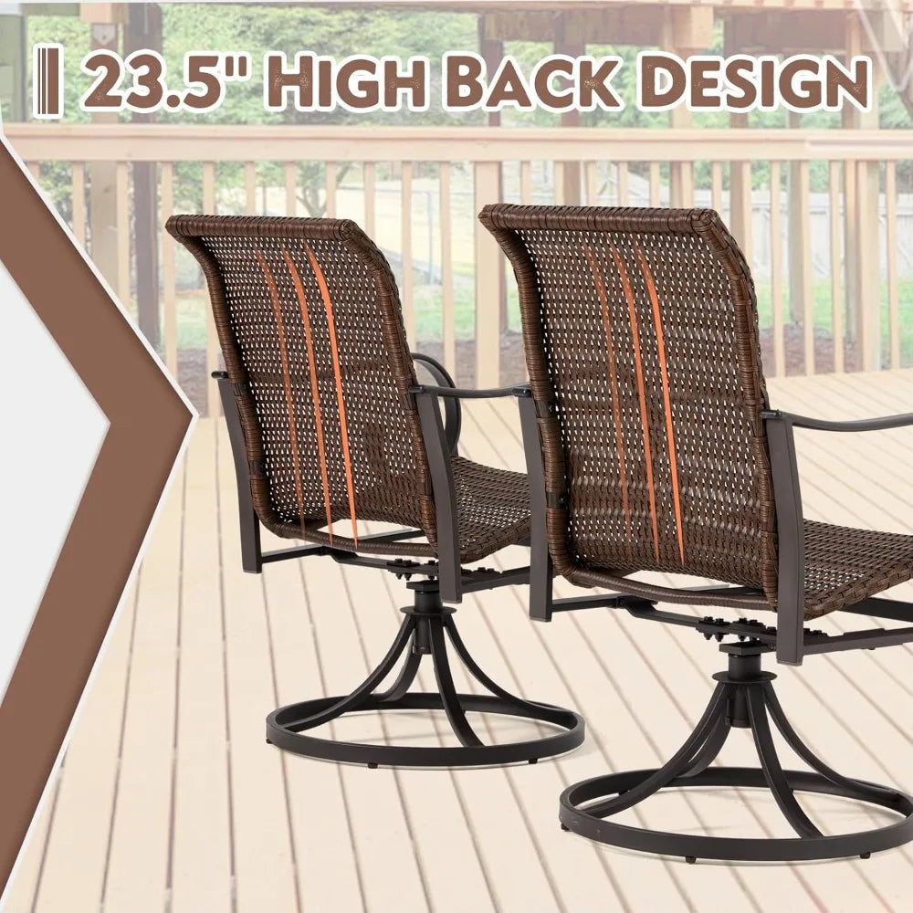 Patio Swivel Chairs Set of 2, Heavy Duty Outdoor Dining Chair with 23.5'' High Back, Extra-Large Water-Fall Seat, All-Weather Ra