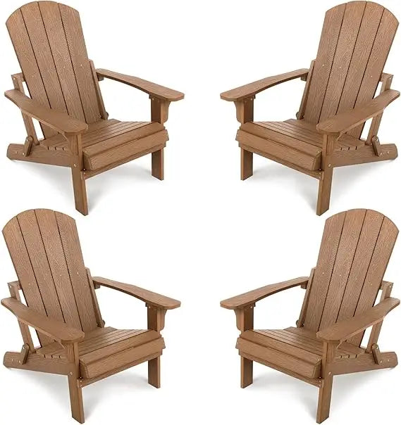 Folding All-Weather Adirondack Chairs Set of 4, 400 lbs Support, Fire Pit Chairs, Outdoor Adirondack Chair, Plastic Chair, for B