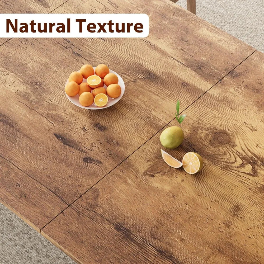 Industrial Dining Table for 6-8 People, 78.7Inch Long Wooden Kitchen Table with Sturdy Metal Frame & Rustic Brown Finish - Seats