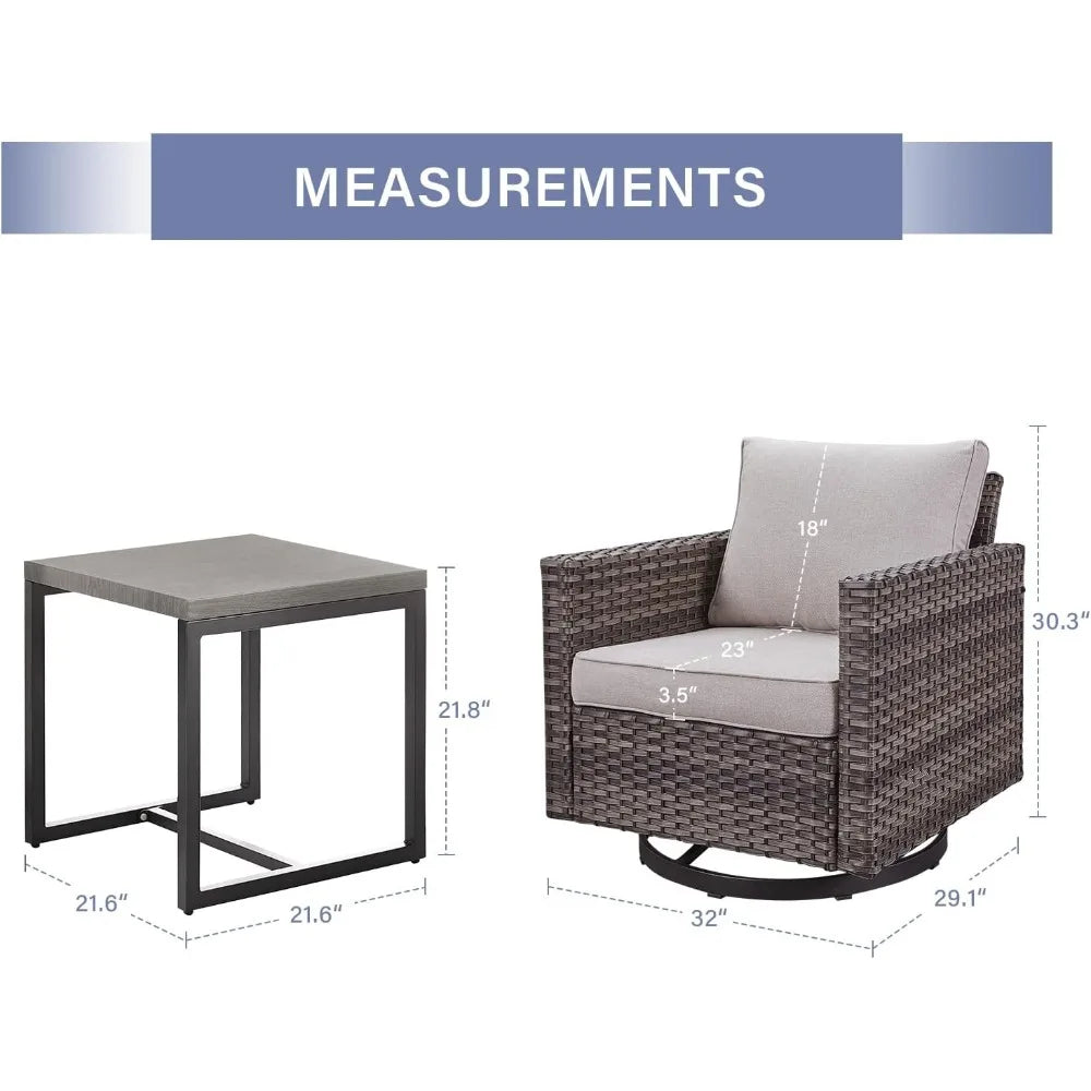 Outdoor Patio Swivel Rocker Chairs - 3 Piece Wicker Patio Furniture Bistro Swivel Rocking Chairs Set with Comfortable Cushions