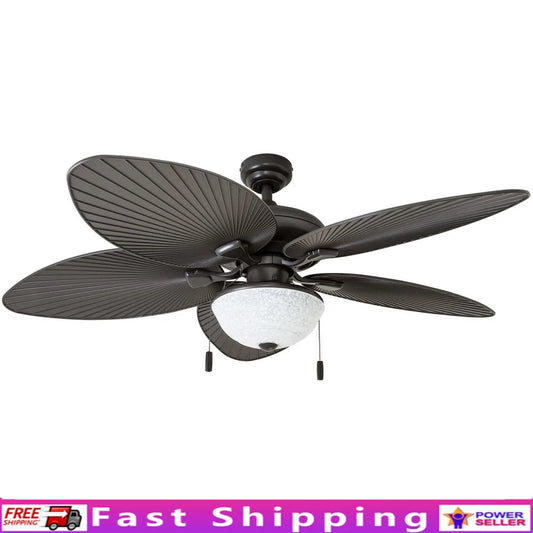 52 Inch Tropical Outdoor Ceiling Fan with Lights Reversible Blades Quiet Motor Pull Chains Porch Patio Gazebo Bronze Finish