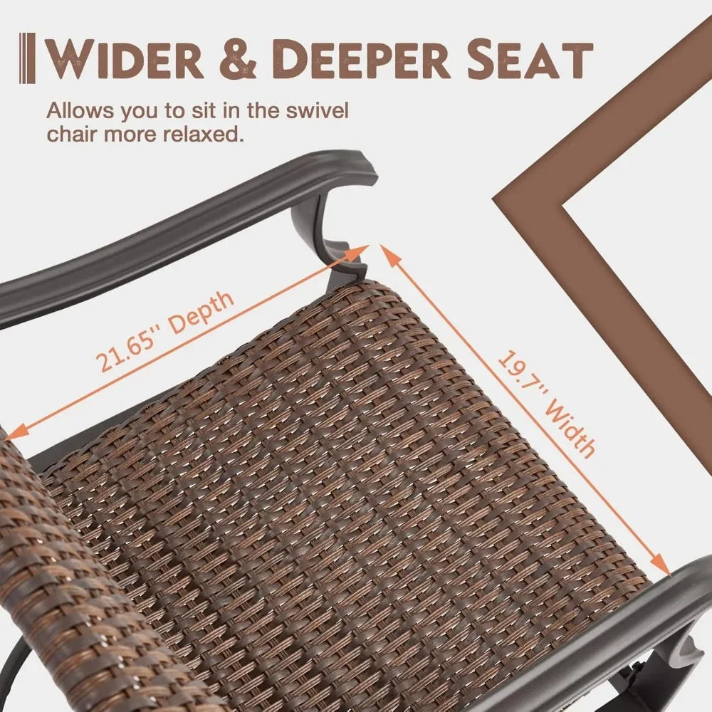 Patio Wicker Swivel Chair Set of 2, Heavy Duty Outdoor Dining with 23.5'' High Back, Extra-Large Water-Fall Seat