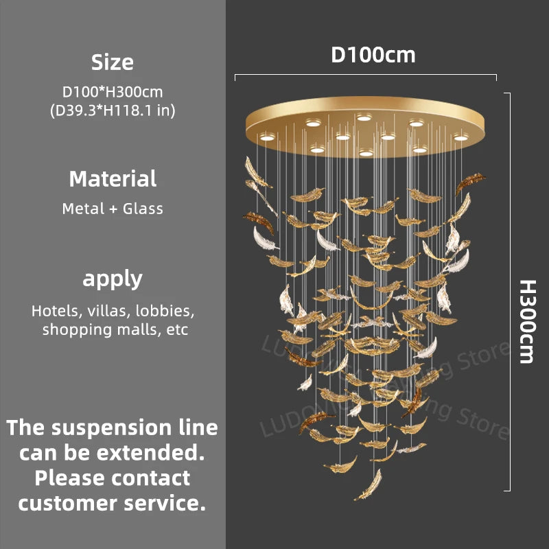 Modern Chandelier luxury villa Staircase LED Hanging Lights Hotel lobby Wedding Decoration Banquet Hall Customable Pendant Light