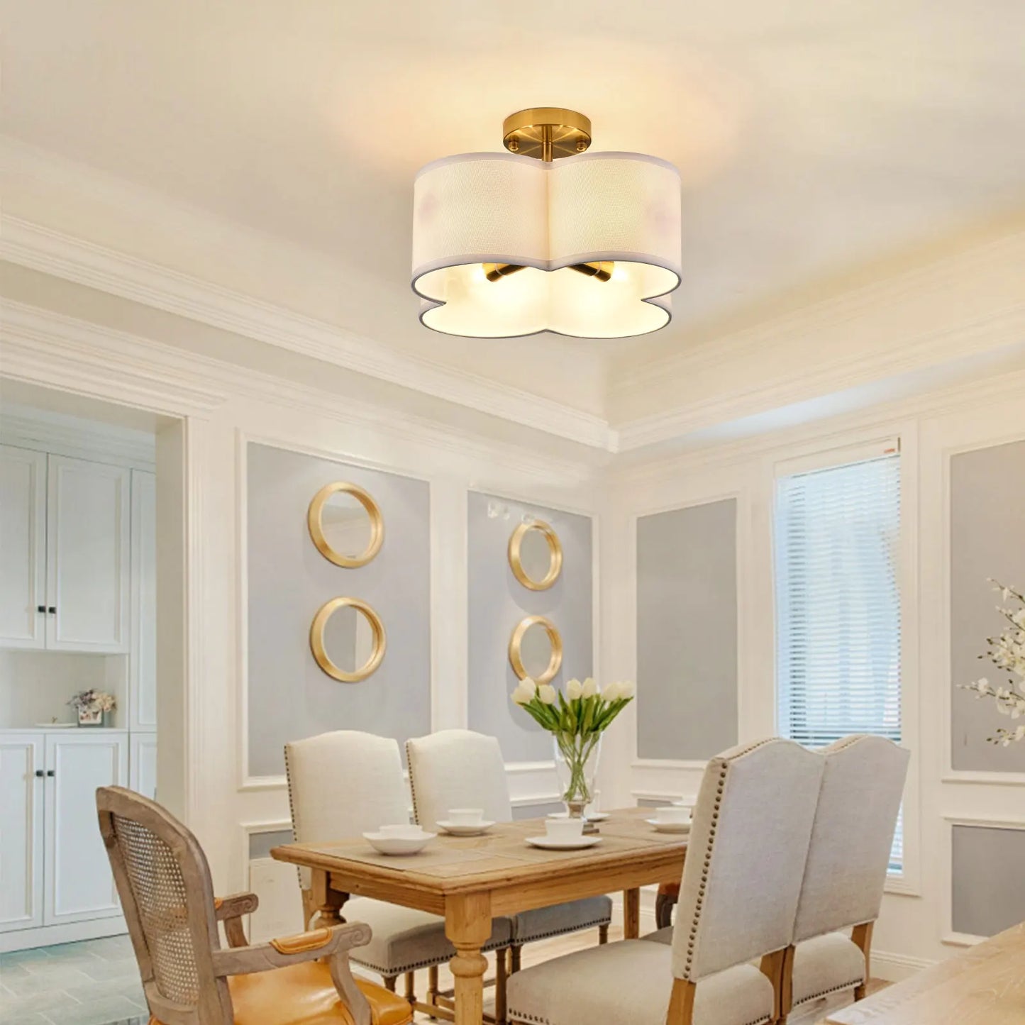 Modern Flower-Shaped Ceiling Light Fixture, E12 Bulb Base 110V Wall Switch Control Indoor Ceiling Mount Lighting Fit 8-12m² Area
